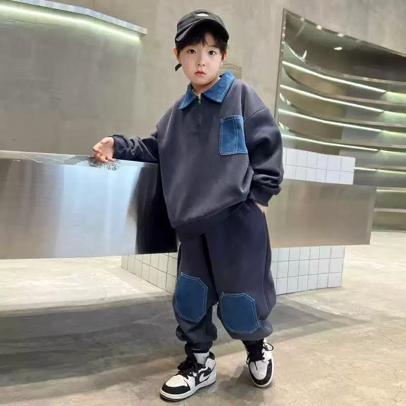 【LAOHE】TZ-80241双色加绒休闲洋气时尚宽松套装百搭韩版套装帅气