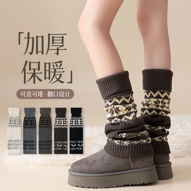 秋冬袜套女保暖中筒女民族风植绒保暖防汗中筒袜吸汗夏季秋季几何