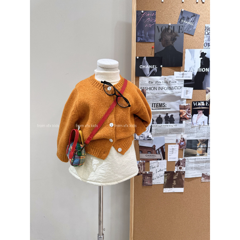 Bmy2025wt 女童2025冬季新款韩版南瓜色开高领打底衫纯色棉裙套装