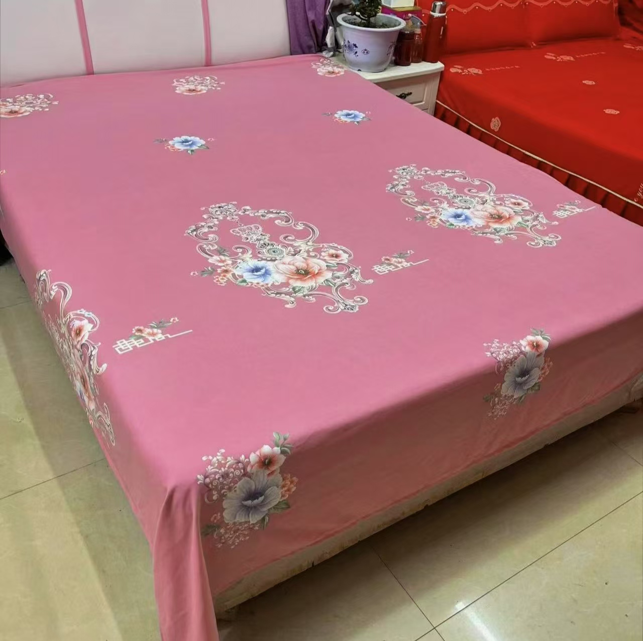 （送枕套一对）（典雅粉）四季款亲肤棉单独床单（单独床单）