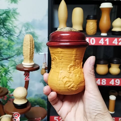 晨***艺范制葫芦蟹娄花梨木口盖牛角蒙心已砸底