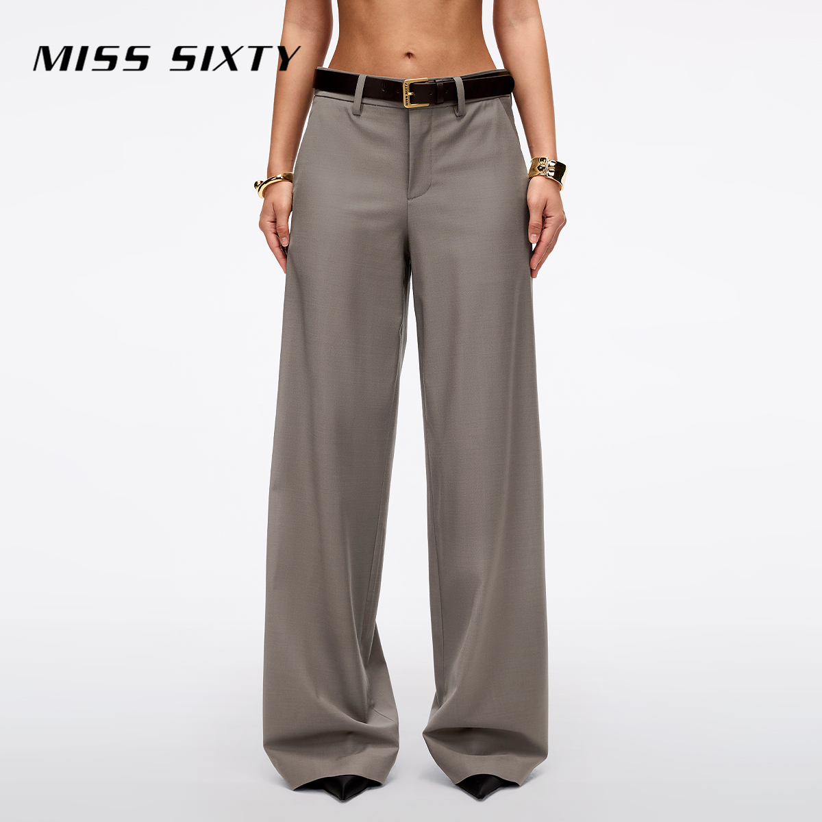 Miss Sixty2025夏季新款休闲裤女含羊毛配腰带气质通勤西装直筒裤