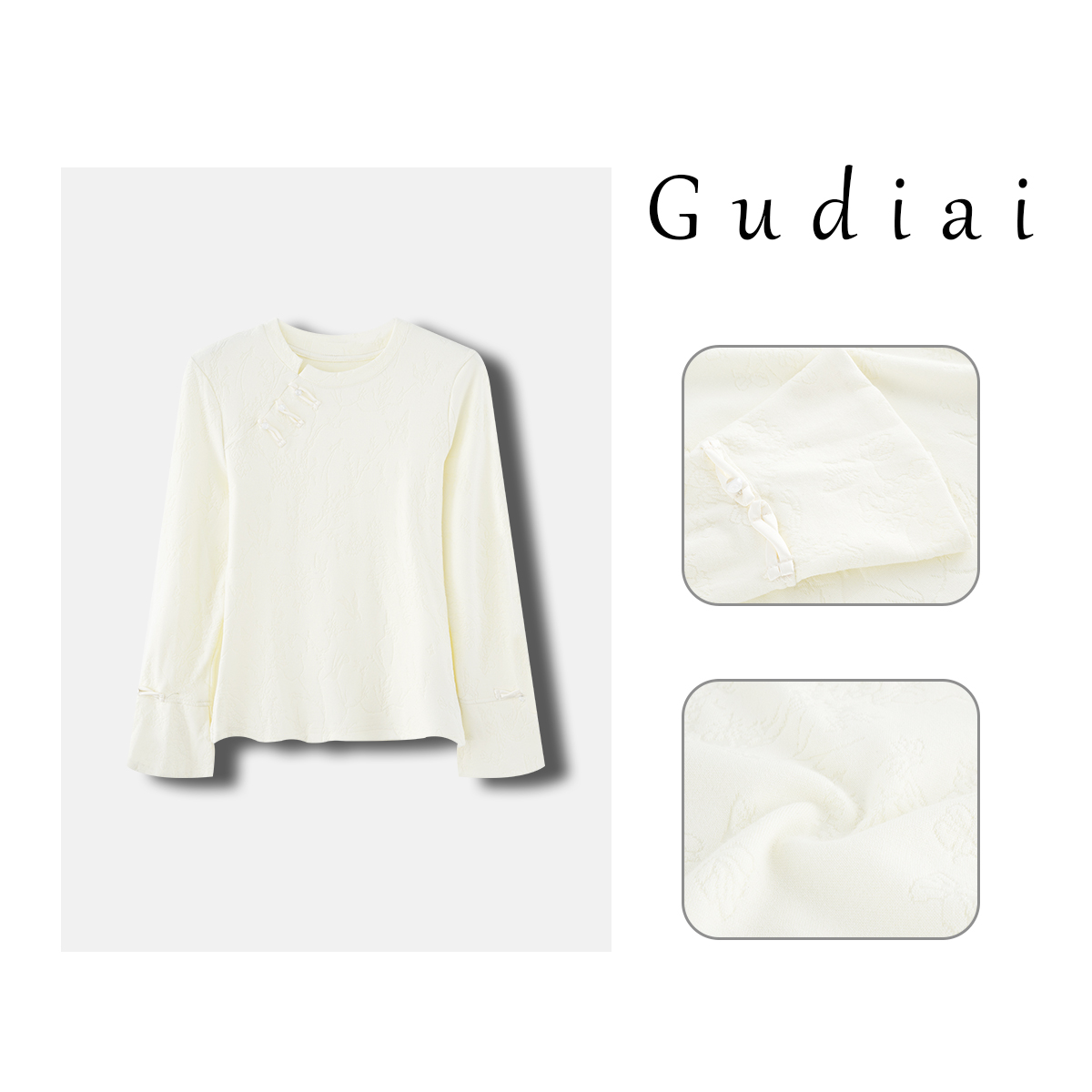 Gudiai/古迪爱【白露】新中式圆领盘扣国风休闲T恤A364-Y2332