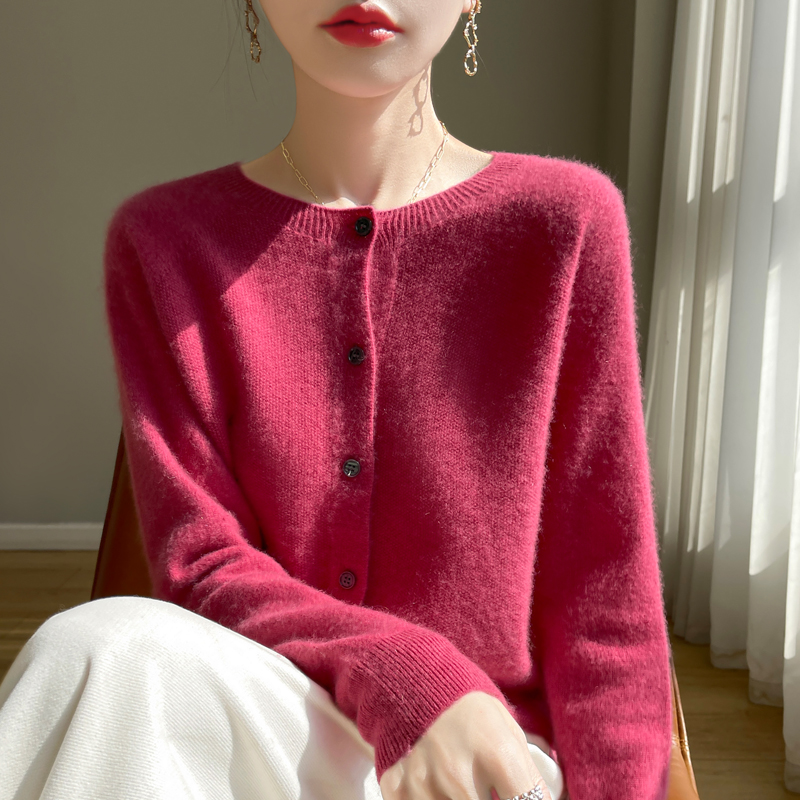 【现货发】纯羊毛开衫一线成衣澳洲羊毛外套四季可穿圆领宽松毛衣