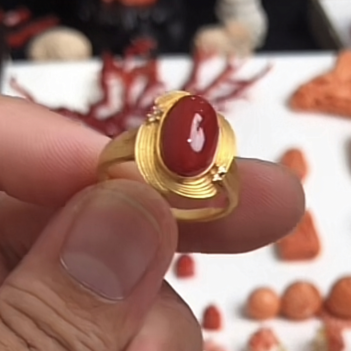aka珊瑚牛血色戒指