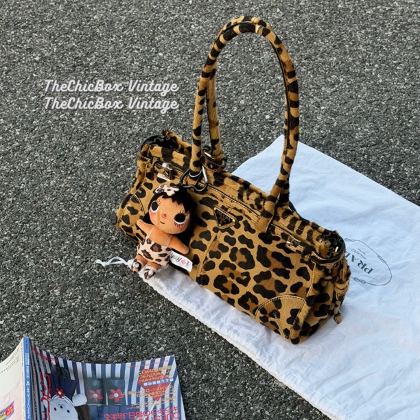 95新 Prada/普拉达 只盒/25新款马毛豹纹小号soft lux单肩斜挎包