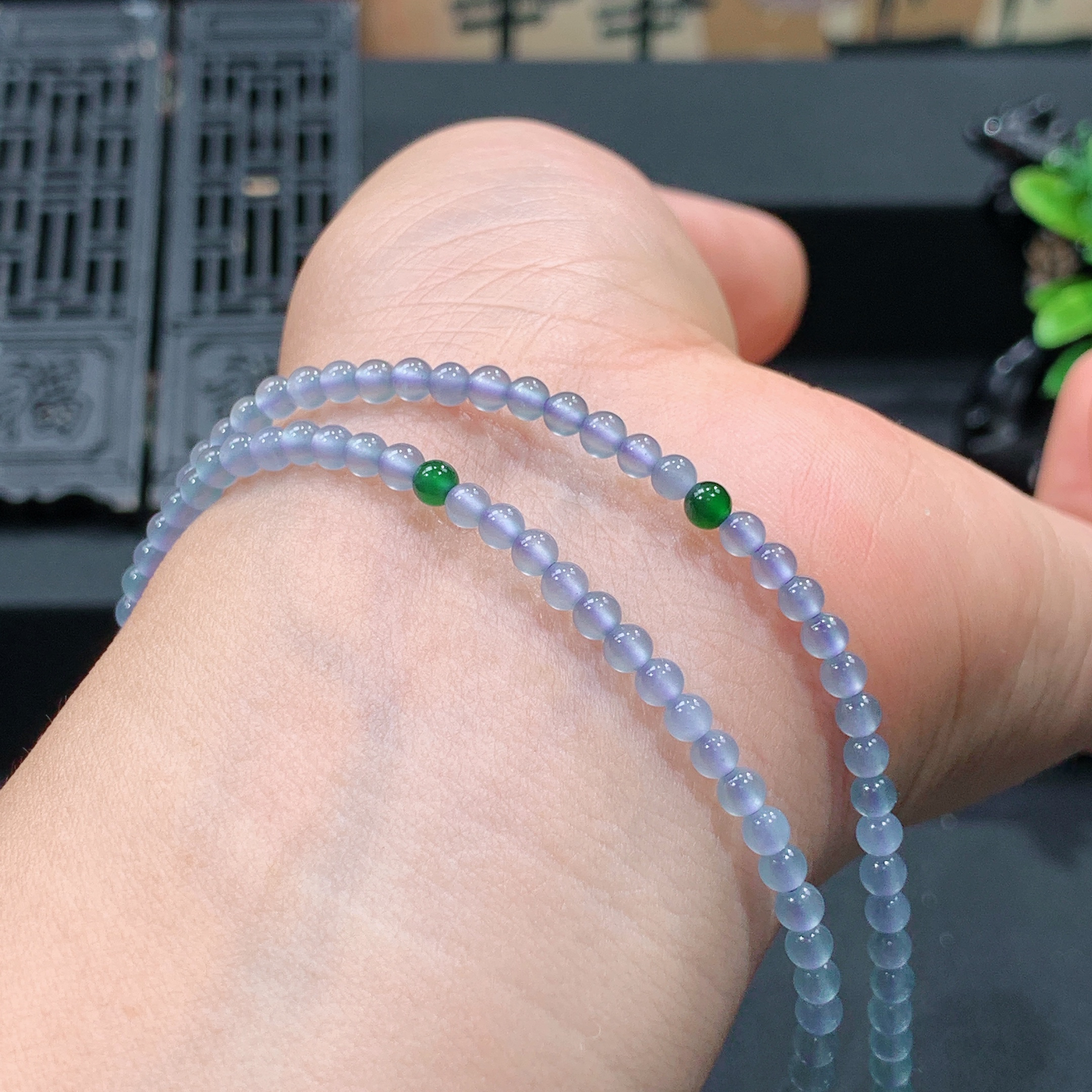 高冰芋泥紫罗兰圆珠小米珠项链纯天然A货翡翠多圈百搭显白紫色