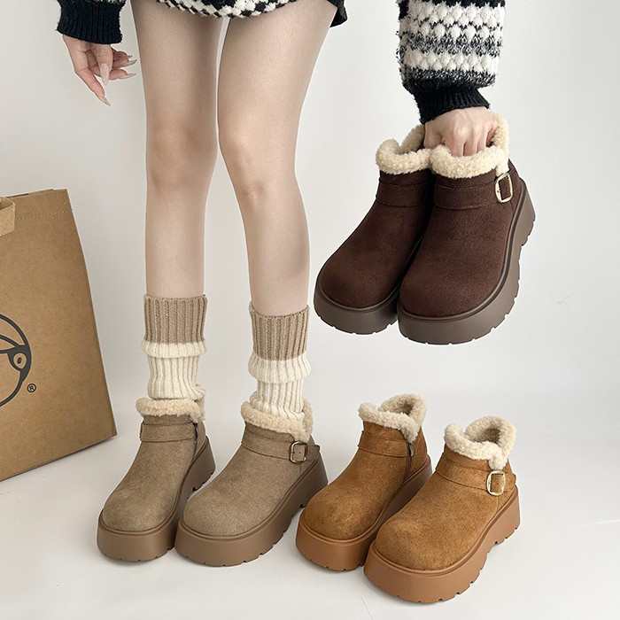 增高厚底女鞋雪地靴女勃肯鞋马丁靴短靴加绒保暖棉鞋3611-2