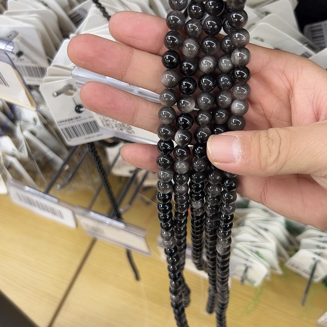 水晶手链未镶嵌卡8银曜石双圈