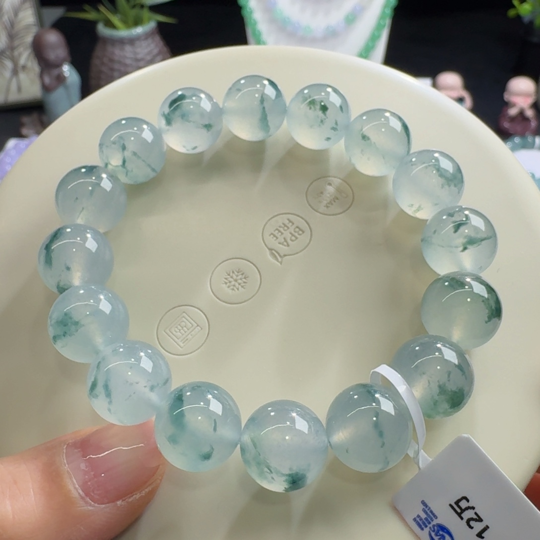 未镶嵌手链翡翠行家货超纯果冻飘绿花单圈12.6mm