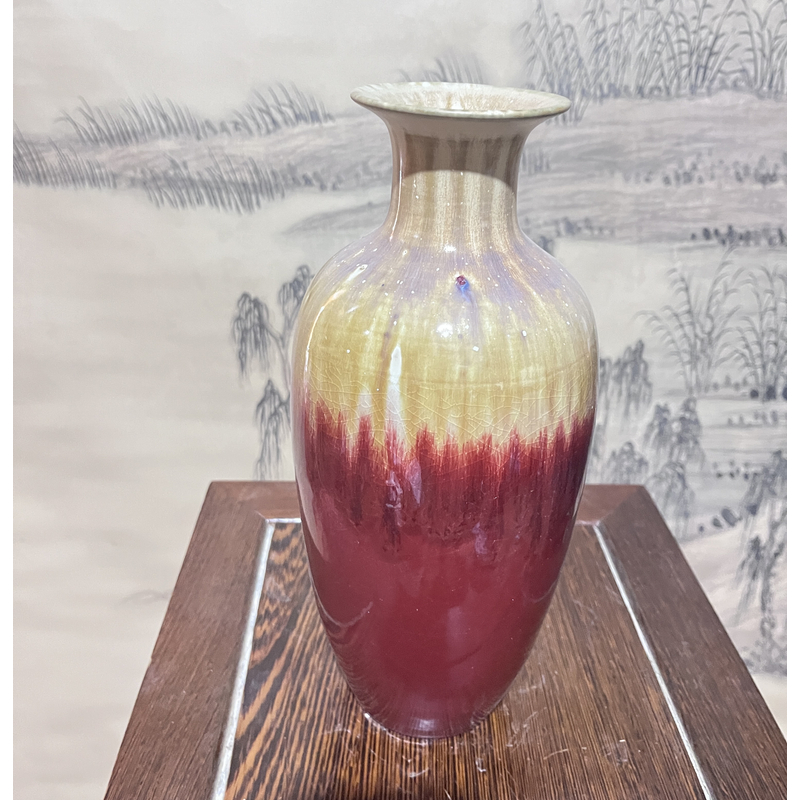 （高度29厘米，肚径15厘米）景德镇陶瓷花瓶郎红窑变冰裂纹冬瓜瓶