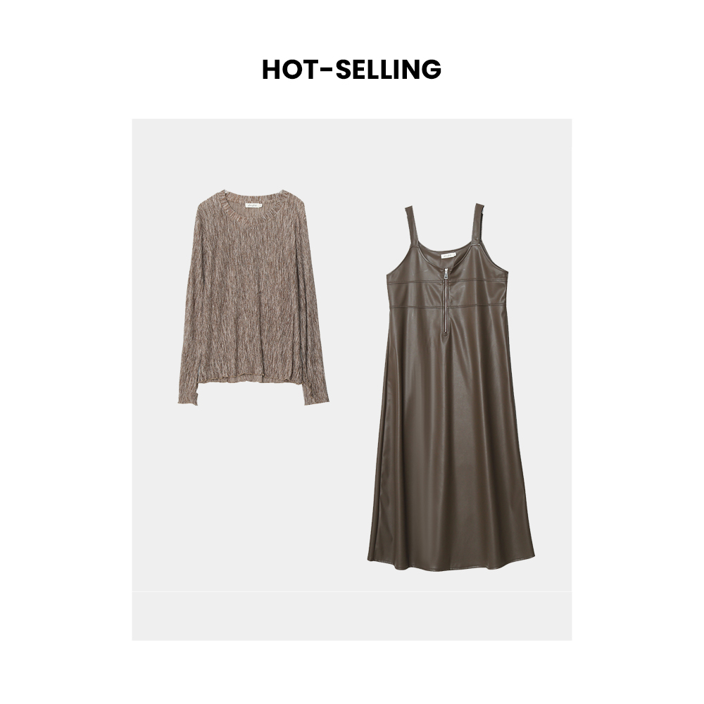 【年中大清清】7934大码女装大码复古PU两件套装吊带连衣裙内搭套装