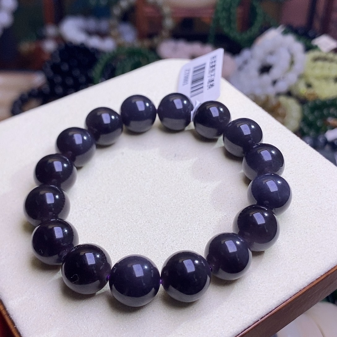 和田玉未镶嵌颈饰浓烟紫帝王紫老矿料收藏约12mm手串