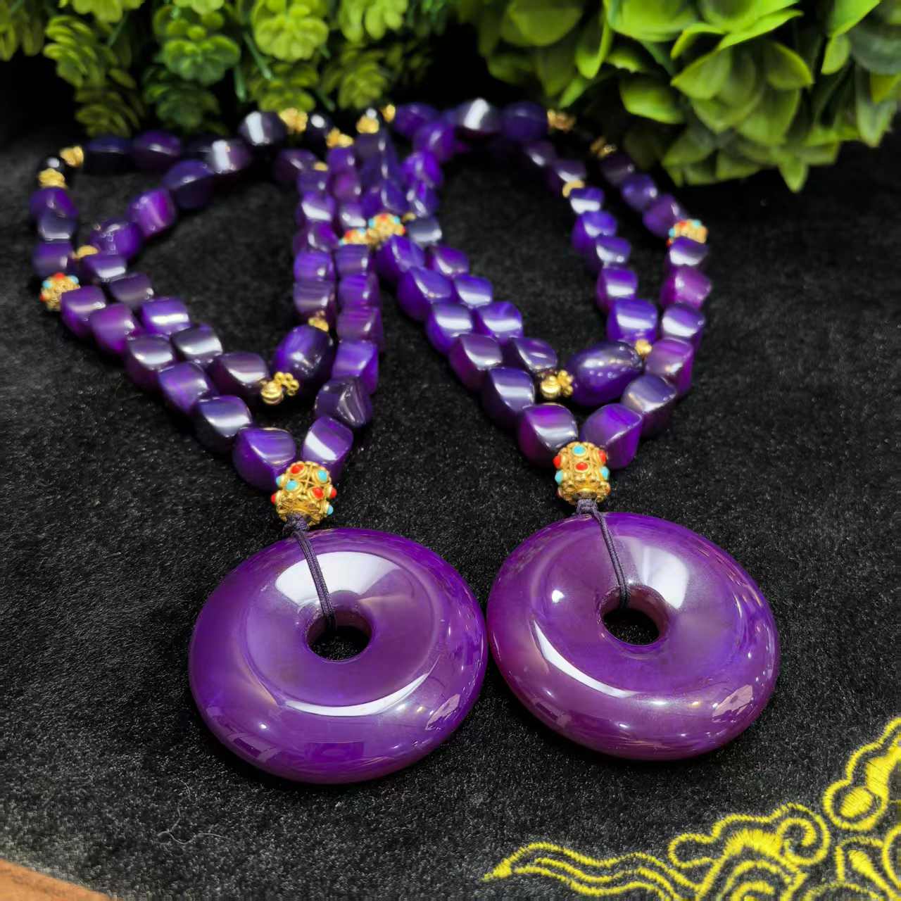 S7871【任会长珠宝】紫藤紫灵芝玛瑙平安扣吊坠-多样性只发一件