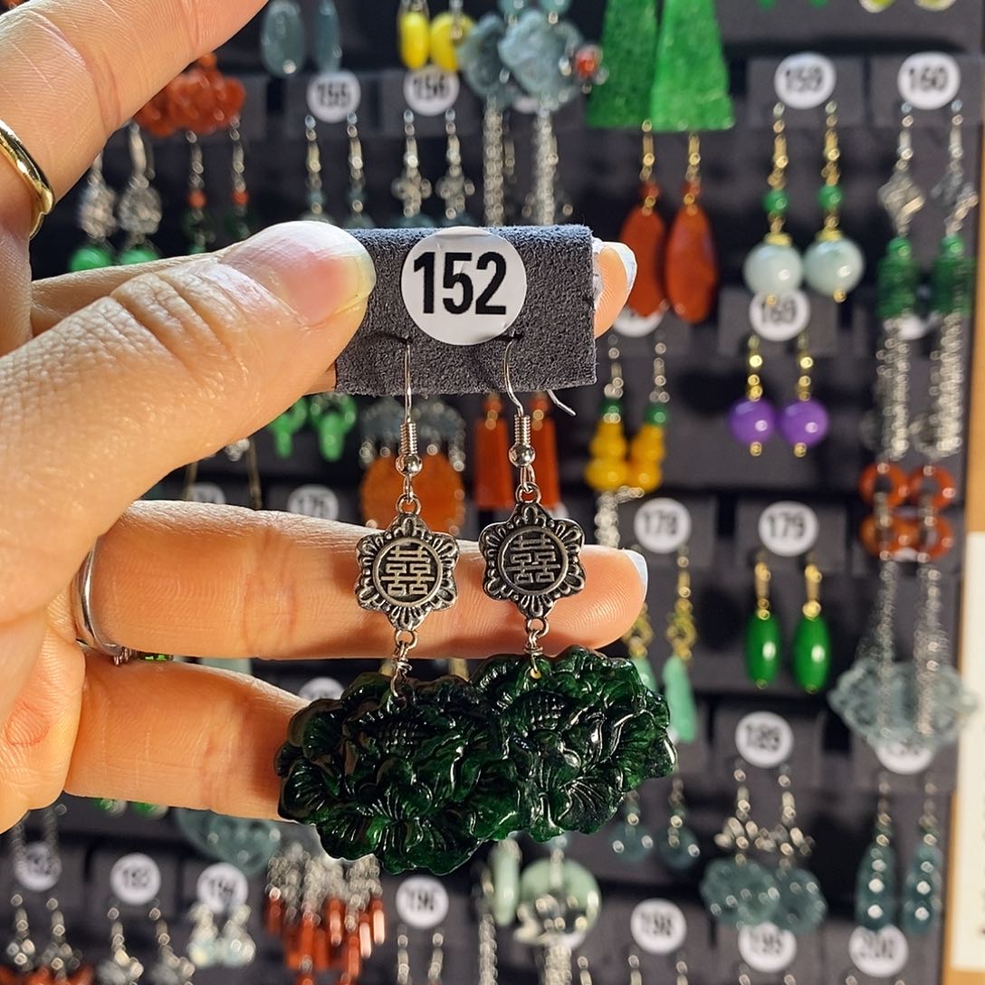 银S925镶嵌翡翠耳饰152