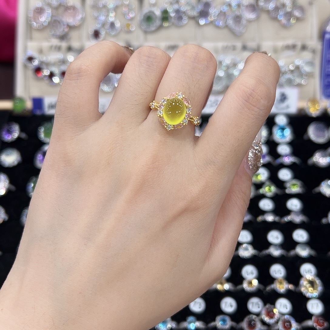 O***椰蛇纹石玉银S925镶嵌戒指