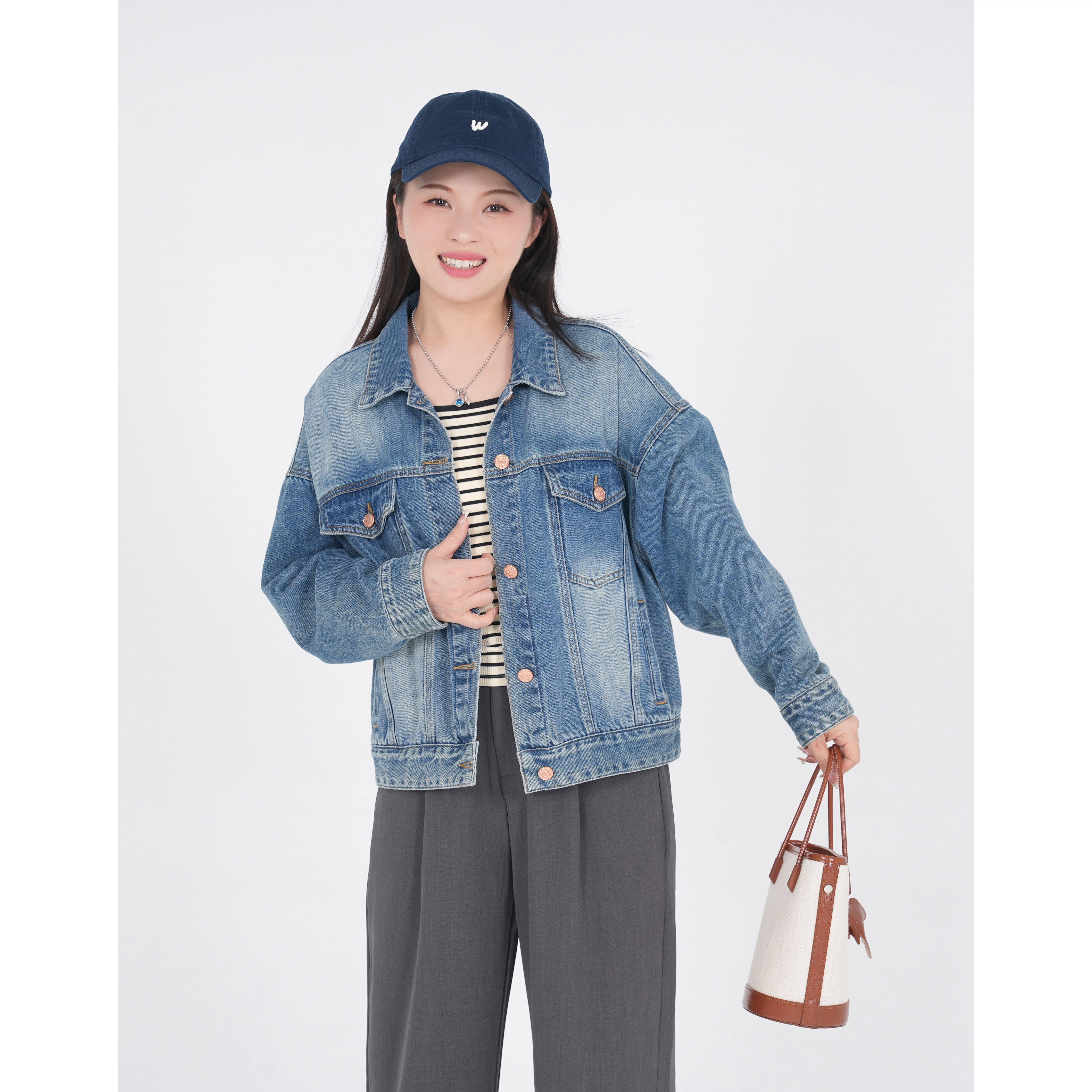小个子圆圆Y097复古水洗蓝韩版宽松软牛仔外套时尚百搭秋季上衣女