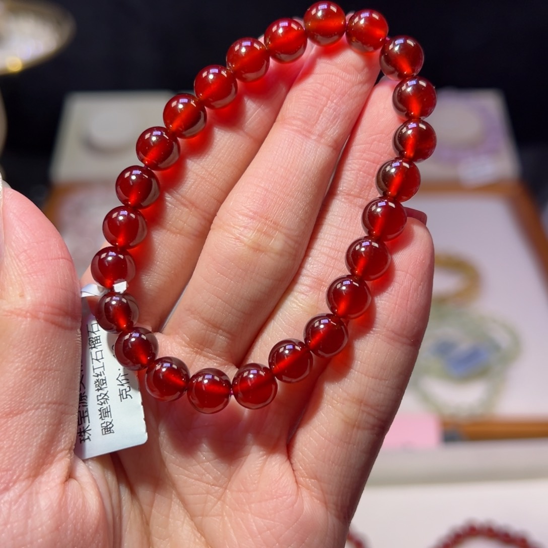 石榴石手串未镶嵌哎*呀7m殿堂级橙红石榴石