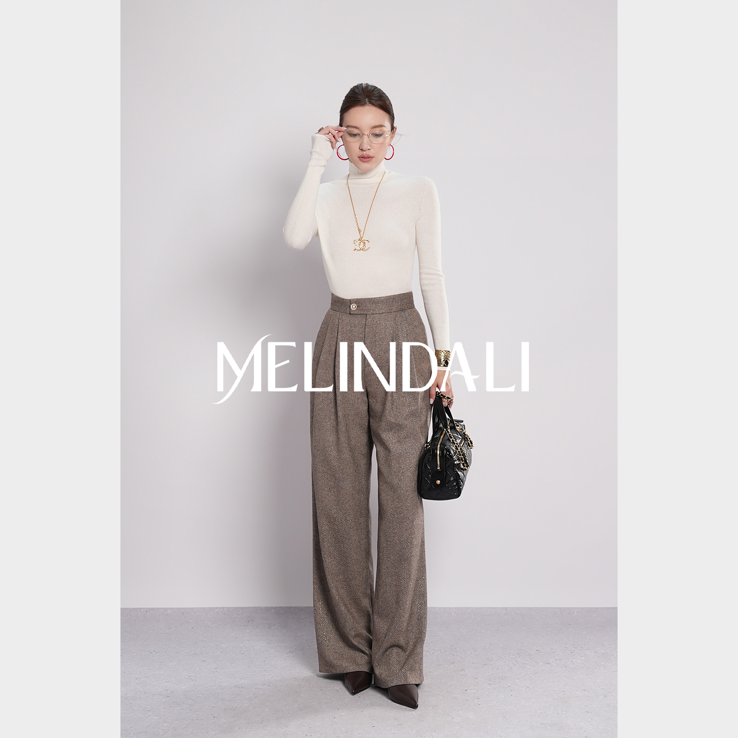 Melinda Li【高阶老钱】梦颖私服复古老钱风羊毛花呢PU腰带包臀半