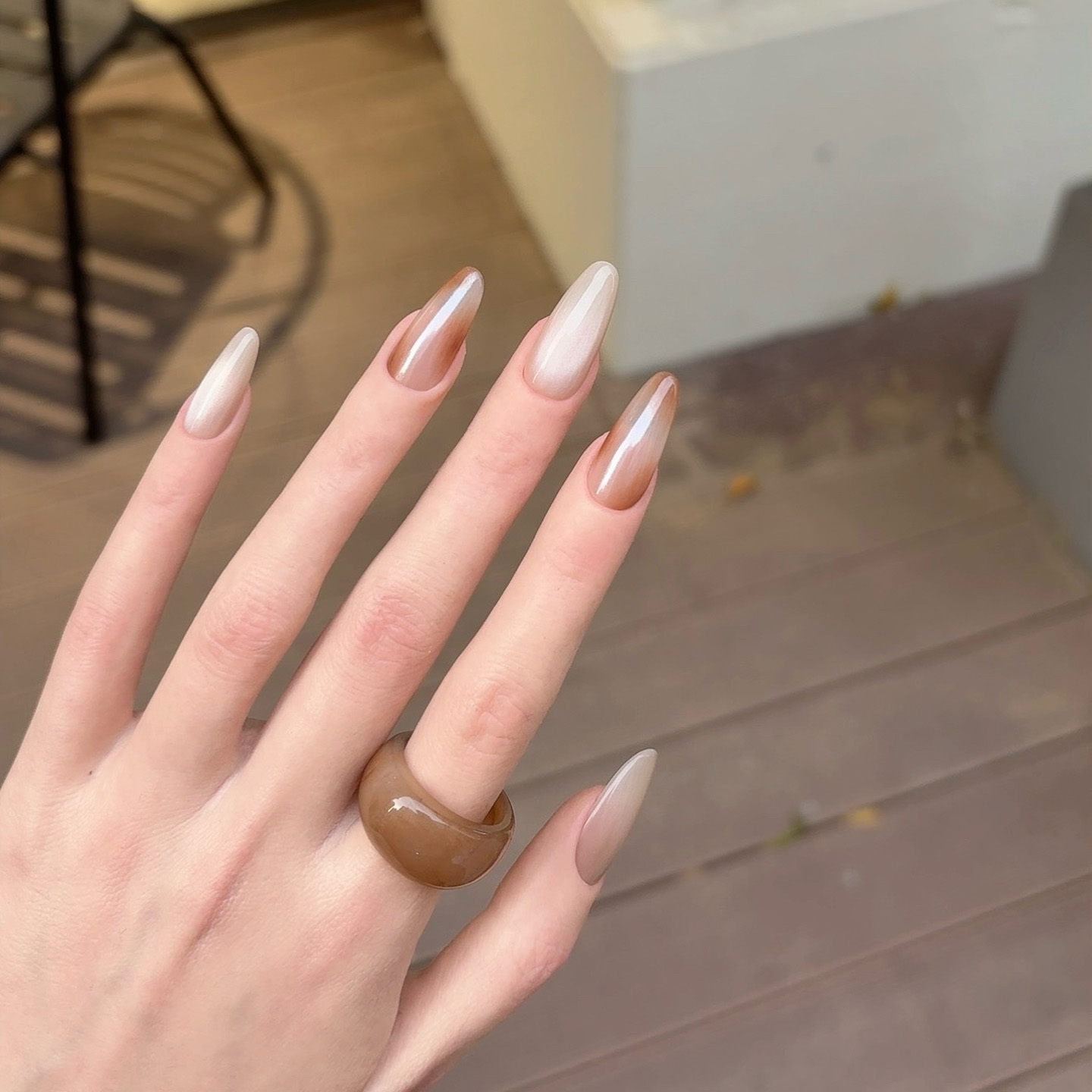 【海莉晕染】手工定制穿戴甲秋冬猫眼玻璃珠美甲裸色温柔显白高级感