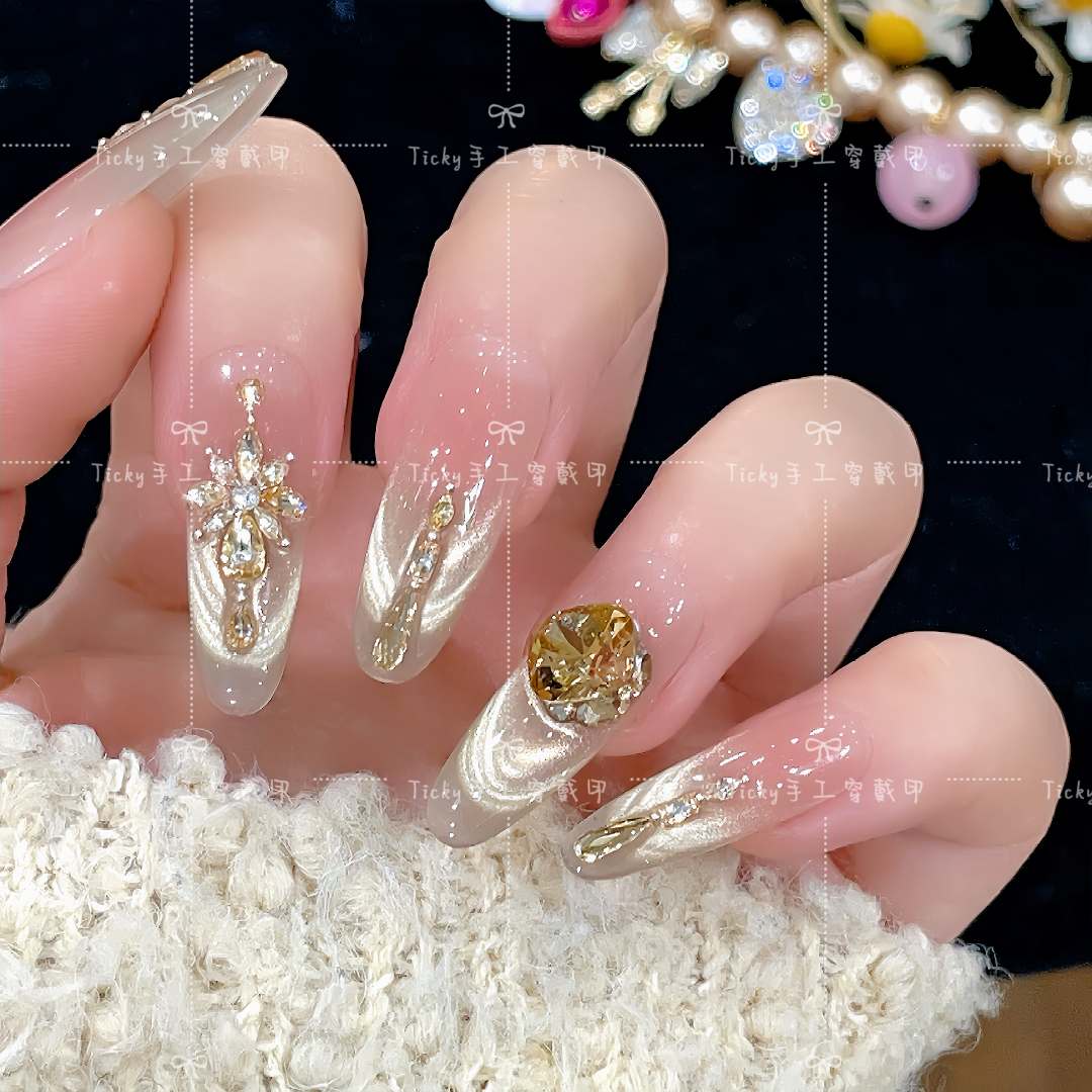 【仲夏之梦】纯手工高定挑虾线猫眼穿戴甲气质百搭仙女款美甲