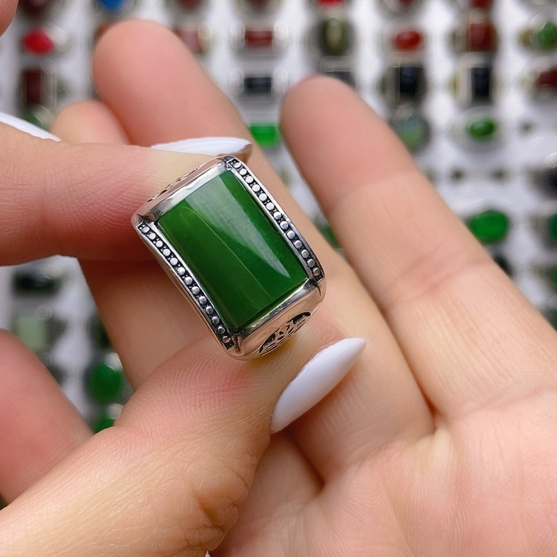 和田玉戒指银S925镶嵌