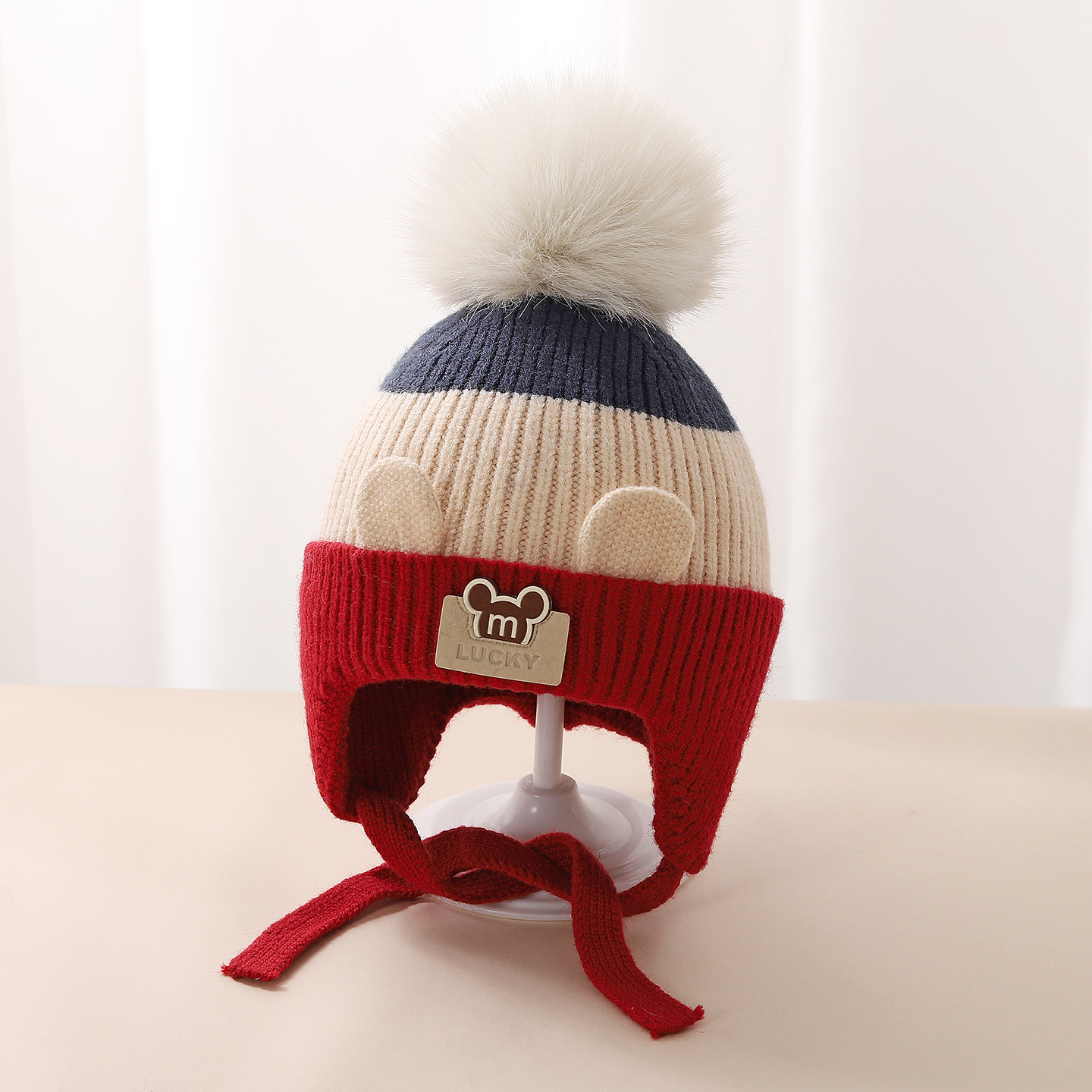 婴儿帽子冬季婴儿护耳帽秋天男童保暖毛线帽女宝针织帽洋气宝宝帽