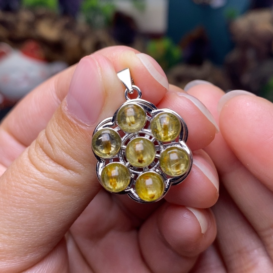 水晶A028板钛吊坠银S925镶嵌