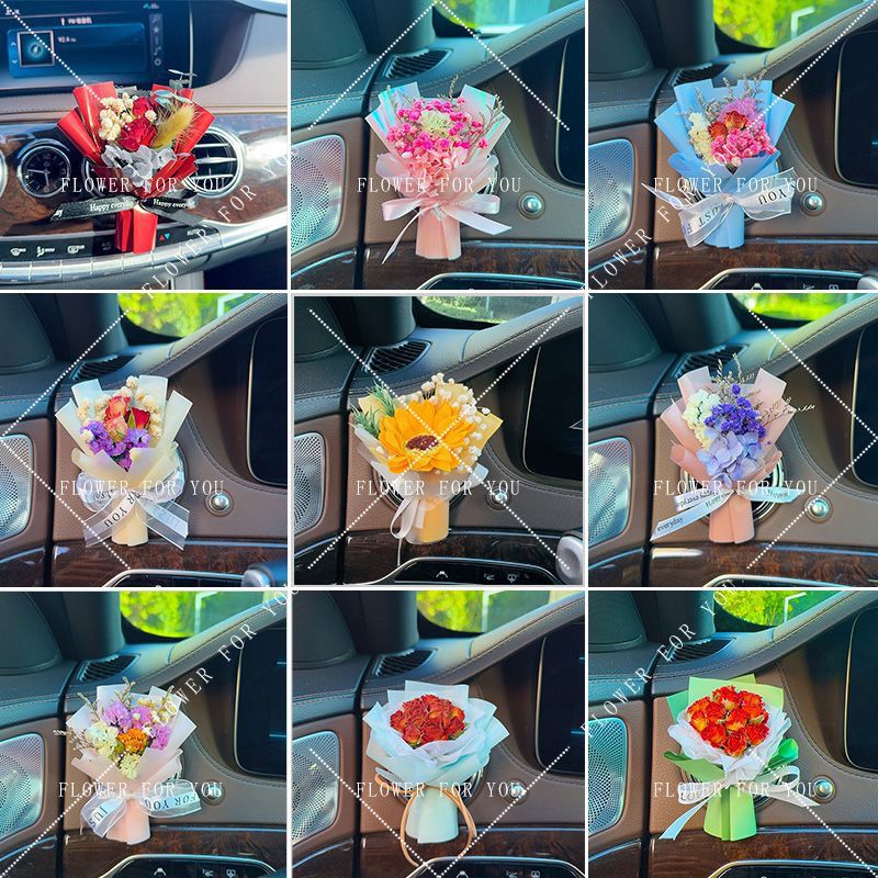 车载香薰车内空调出风口装饰创意永生花束汽车香薰摆件香氛玫瑰