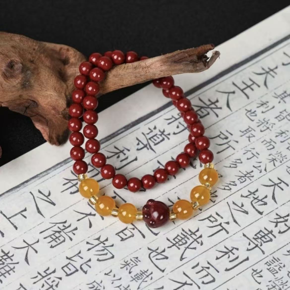 含辰砂工艺品6mm朱砂猫爪双圈手串（无礼盒）-803