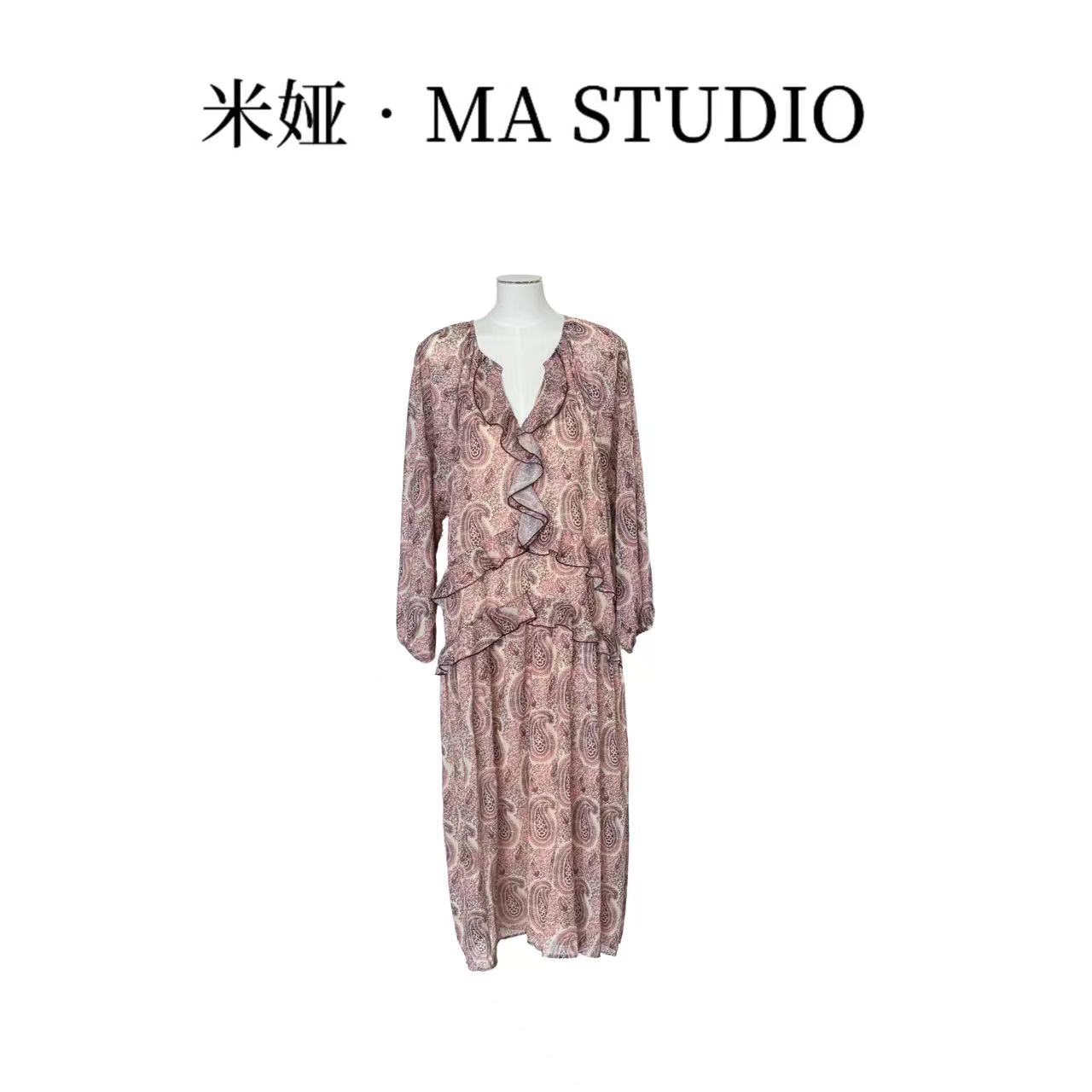 QH/MYTF122米娅.MA自制私服优雅气质叠层装饰荷叶边长袖连衣裙