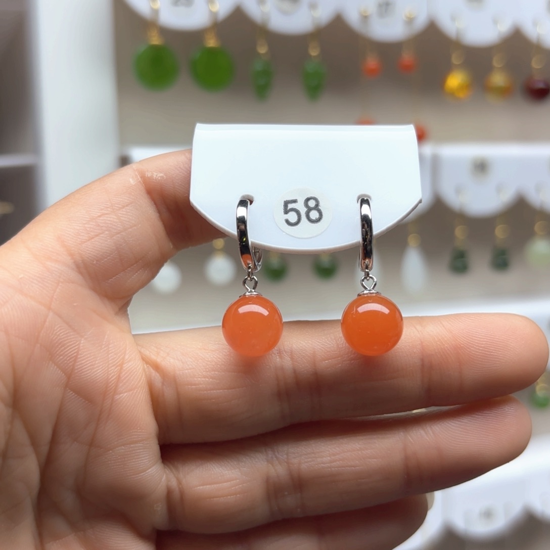 南红玛瑙耳饰银S925镶嵌