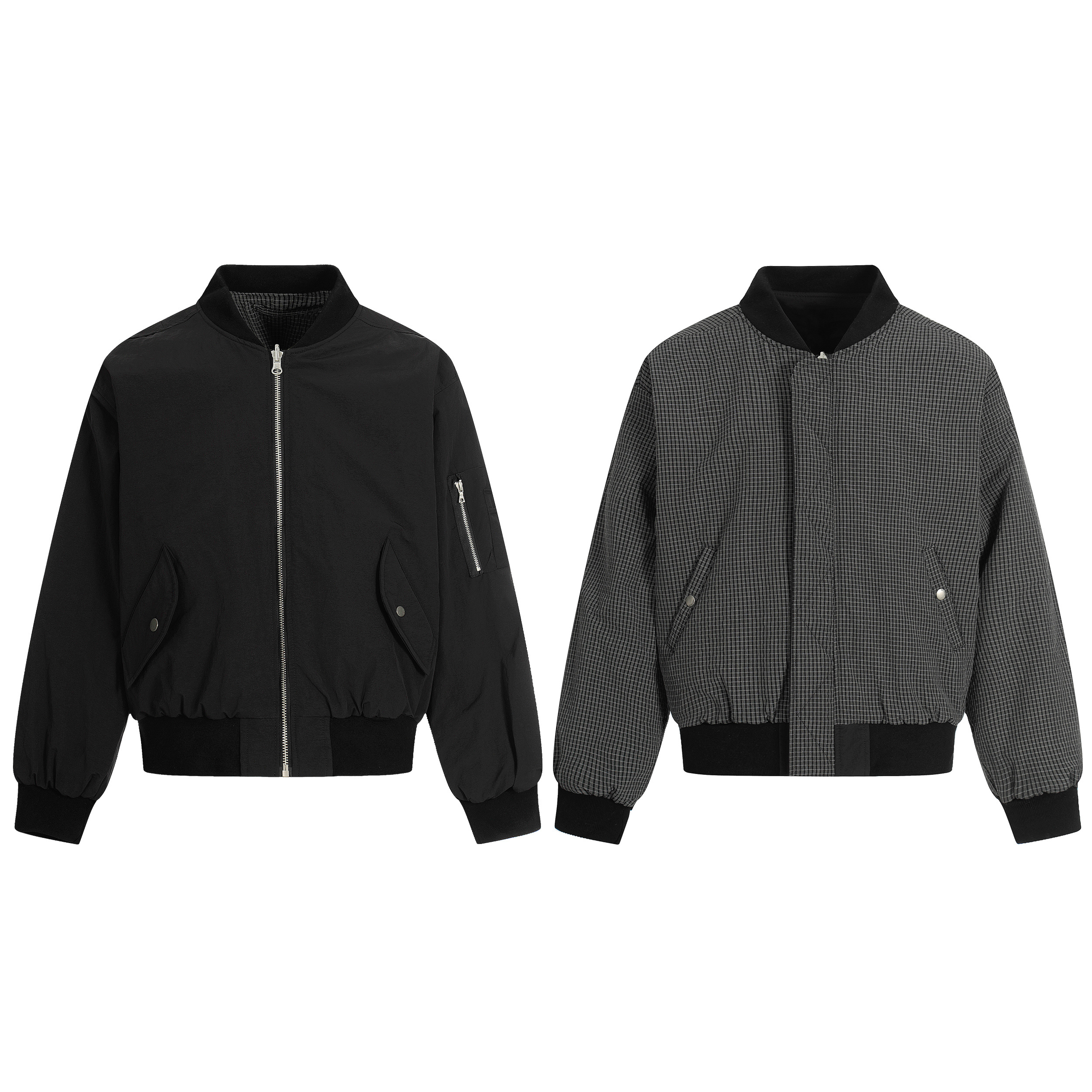 Uninhabitable Men‘s 纯色&格子双面穿棉服 工装飞行夹克休闲外套