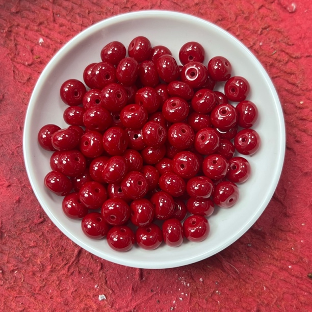 天然珠宝玉石 南红锦红鼓珠老型珠C73   卡8*10   30颗（赠弹力线）