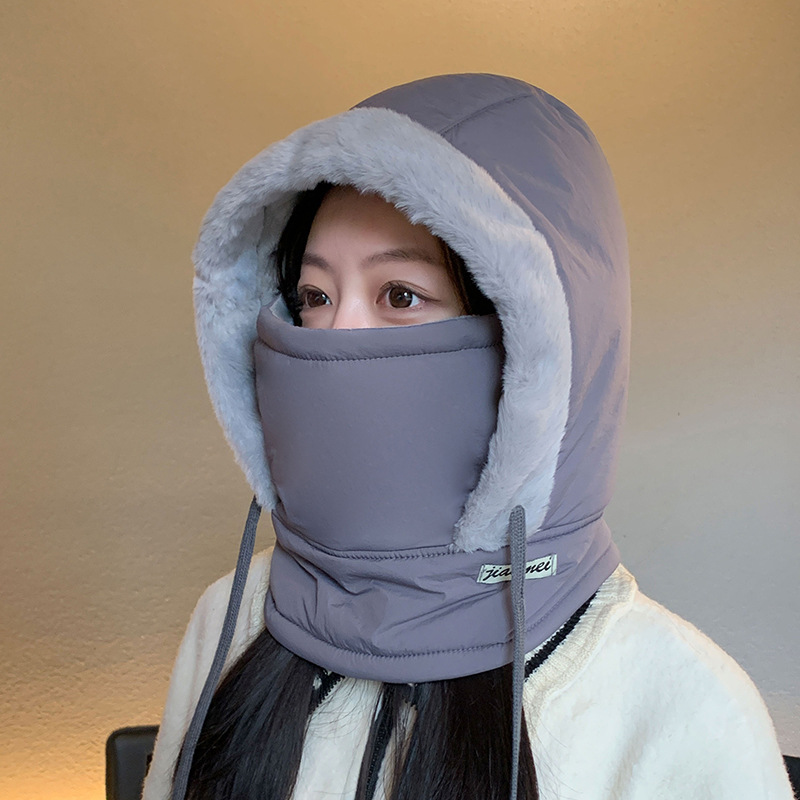 爆款冬季帽子户外骑行防风防寒挡风棉帽子加绒帽厚滑雪面罩一体帽
