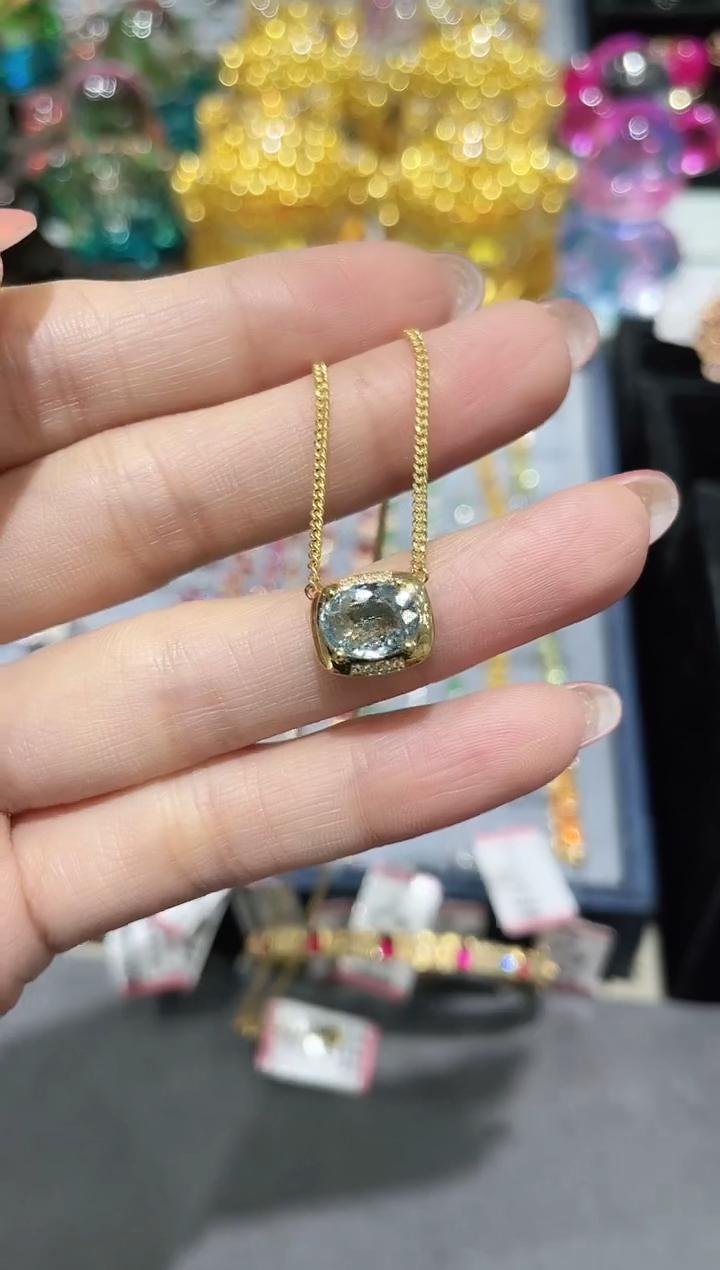 18K金镶嵌海蓝宝石项链古巴链