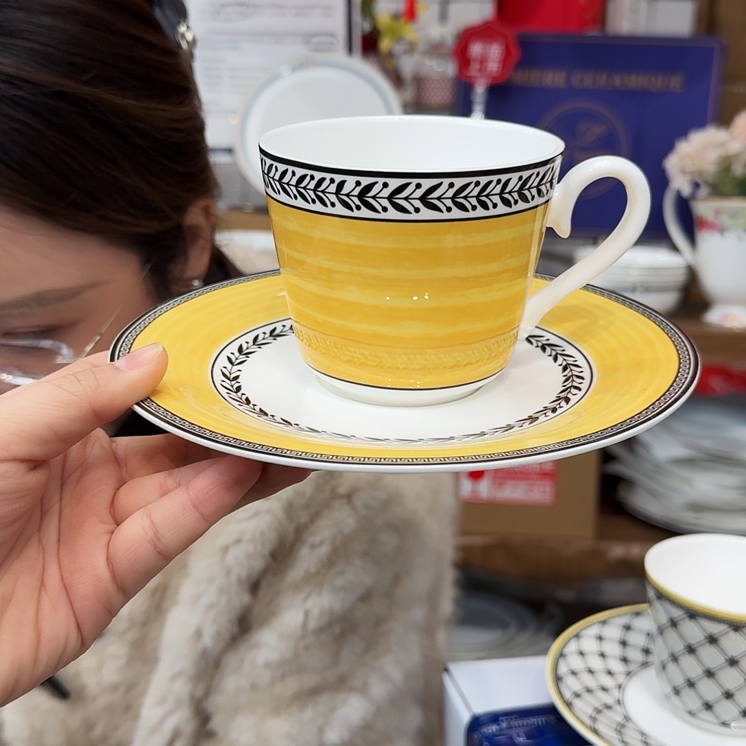 骨瓷骨瓷咖啡杯碟一套350ml外贸骨瓷