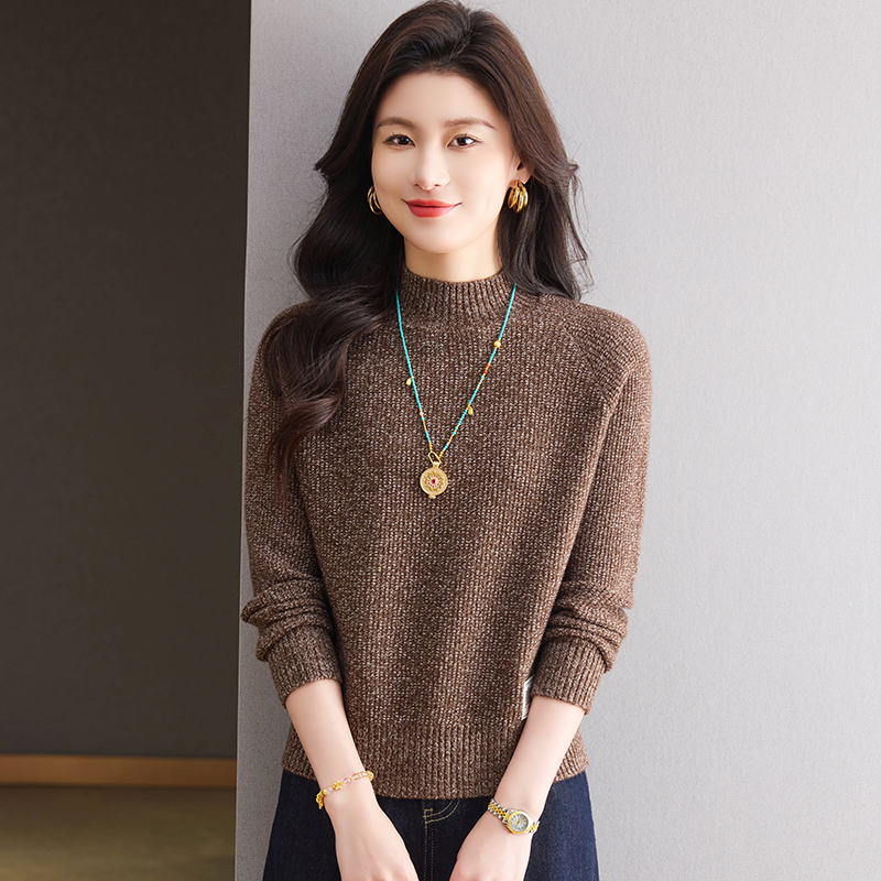 冬季新款半高领花纱时尚洋气内搭宽松显瘦女士针织衫打底衫