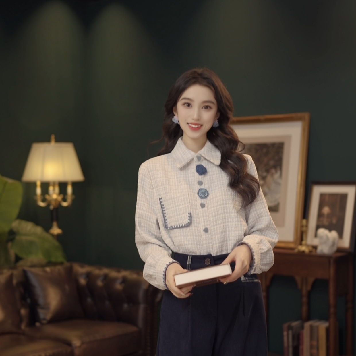 琦琦【蓝莓栀子】复古港风秋冬厚款休闲百搭衬衫上衣YL5273304