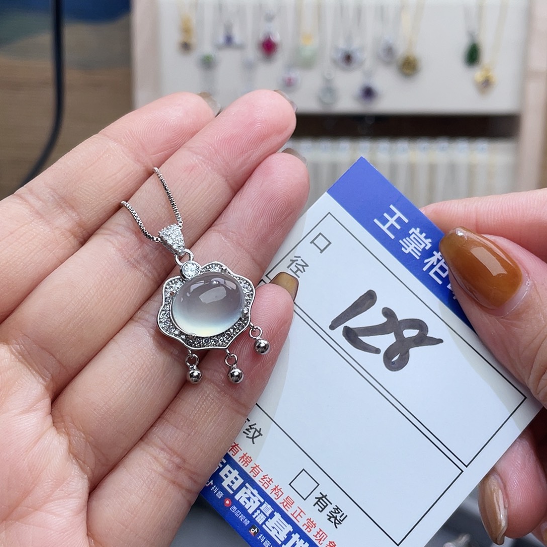 岫玉银S925镶嵌吊坠吊坠