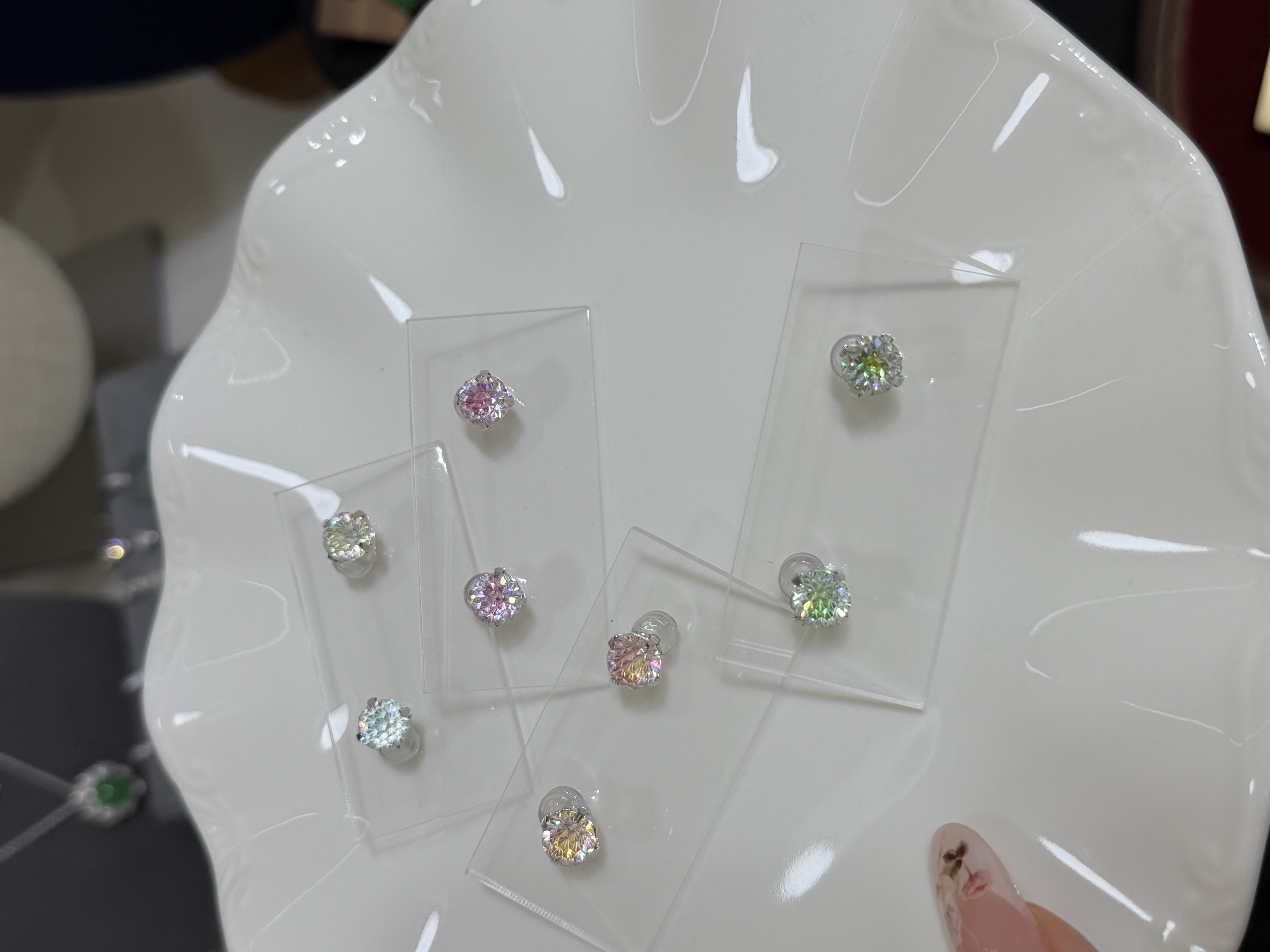非金属合成锆石耳饰 韩十一夏天亮色系百搭耳耳