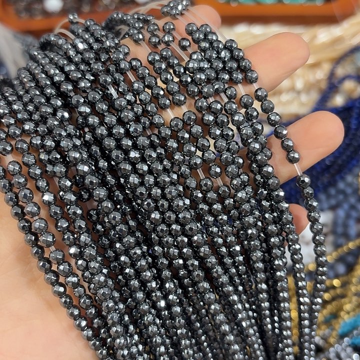 玛瑙/玉髓合金珠宝半成品3条4mm本色切面圆珠