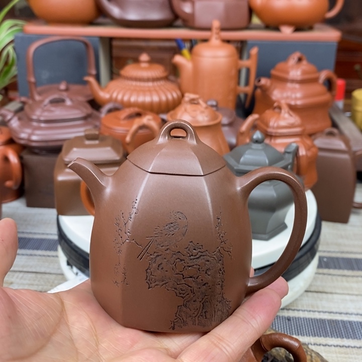 紫砂茶壶六方秦权180cc原矿文革老紫泥特价