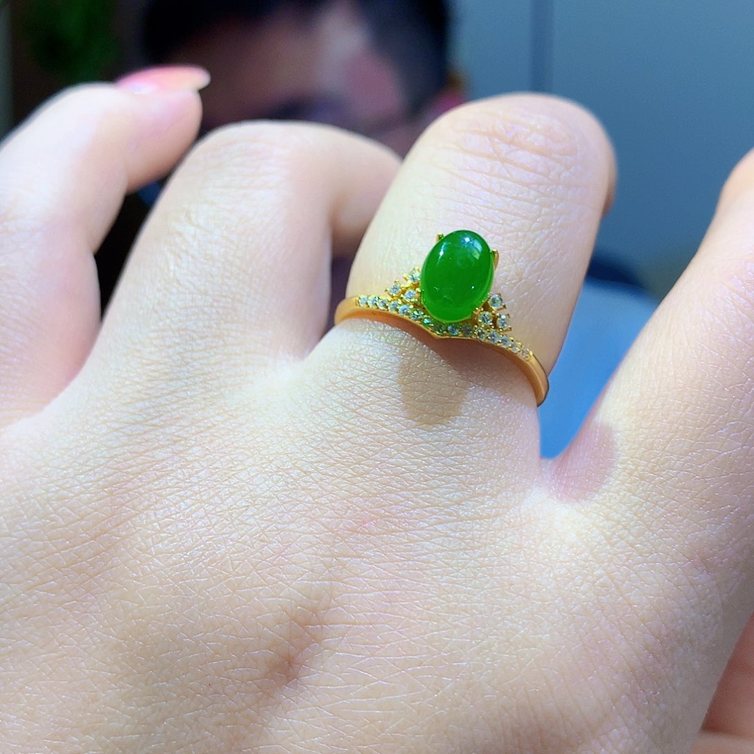 银S925镀金镶嵌戒指和田玉（碧玉）