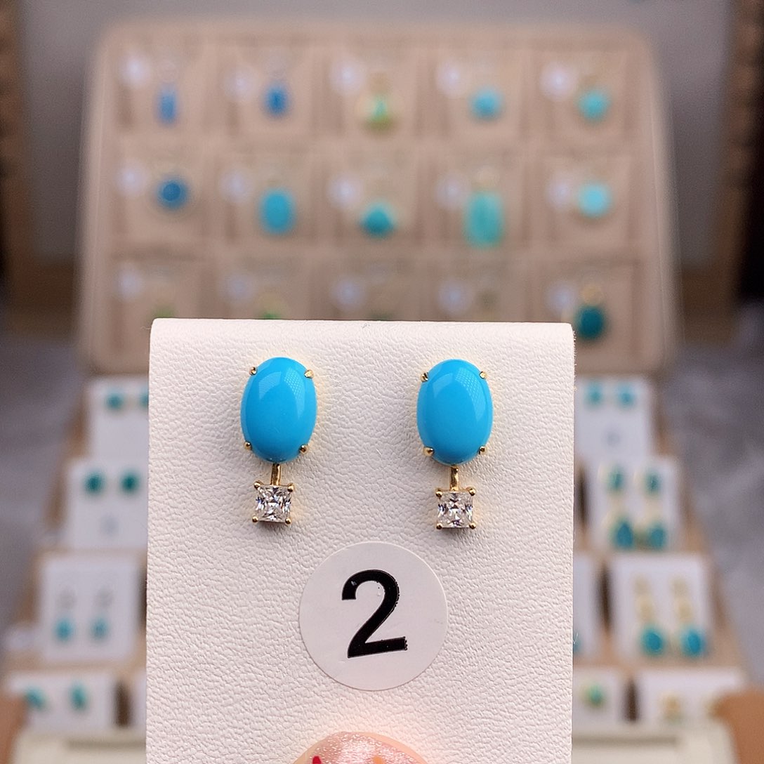 绿松石耳饰18K金镶嵌