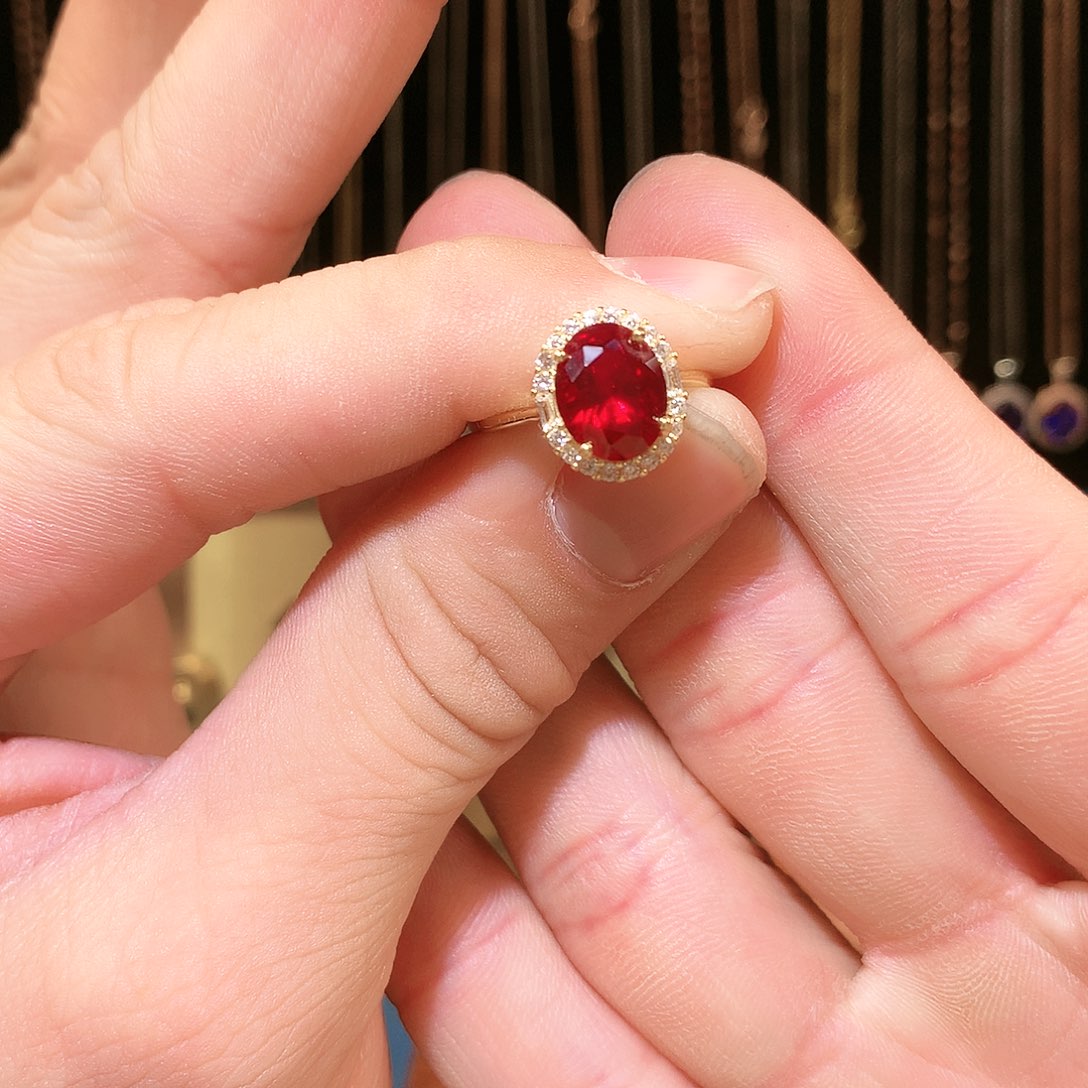 红宝石戒指银S925镶嵌