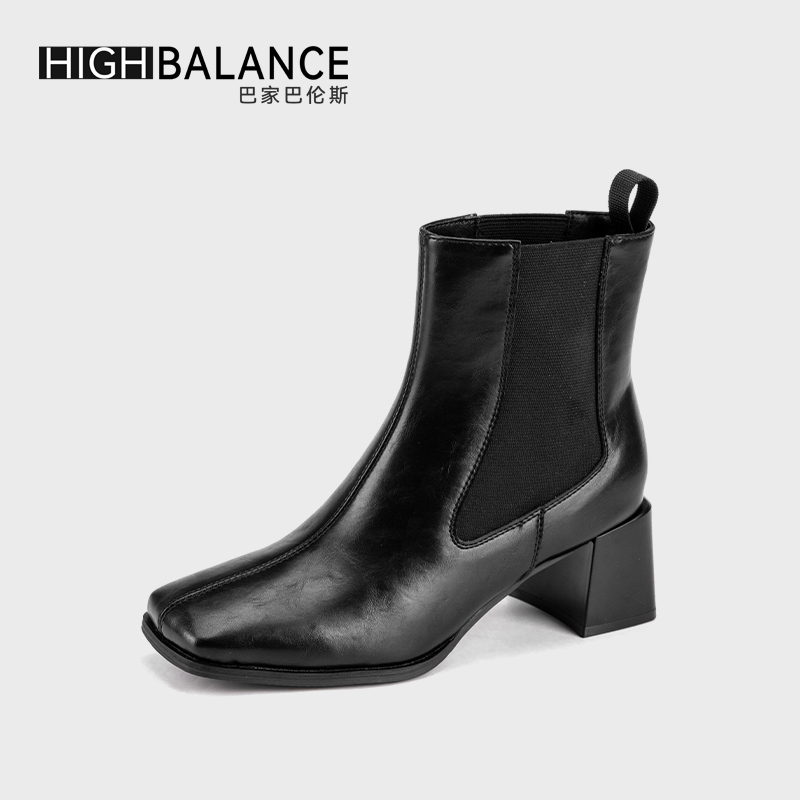 HIGHBALANCE/6688217新款2025方头休闲秋冬套筒高跟短靴B