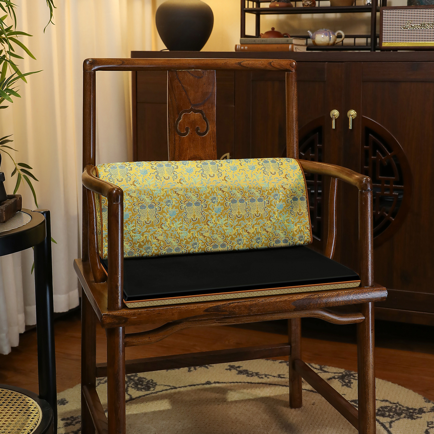 新中式实木椅子坐垫红木沙发垫靠背一体茶椅垫圈椅高端定制靠背垫