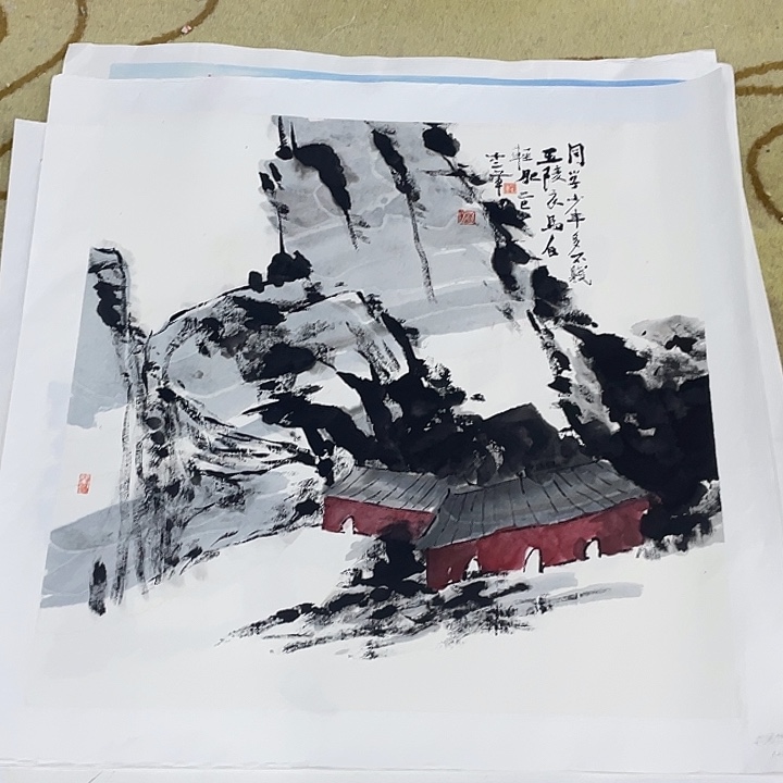 国画四尺斗方山水艺