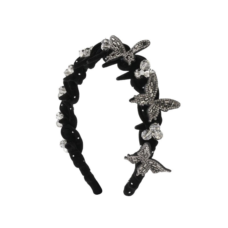 高定轻奢爆闪水钻高颅顶蝴蝶齿梳发箍头箍 